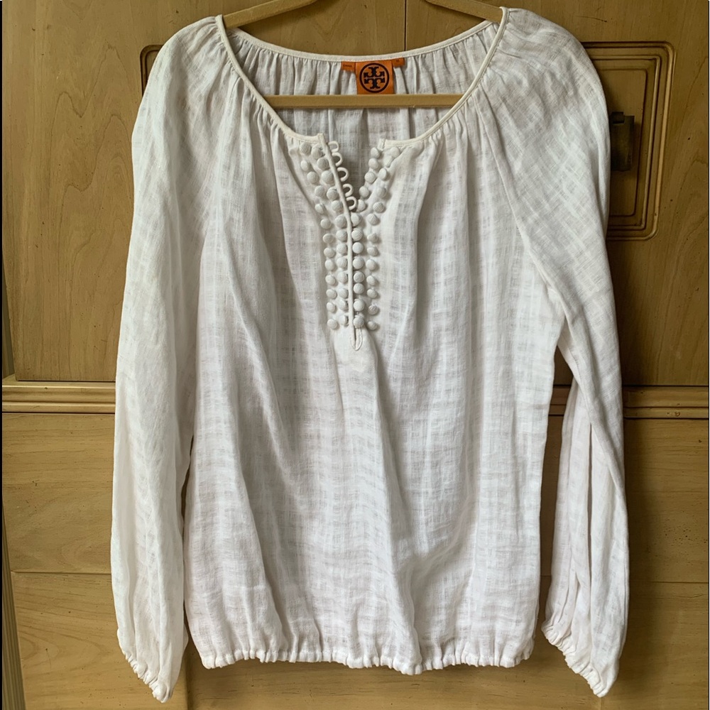 TORY BURCH LS WHITE LINEN BLOUSE